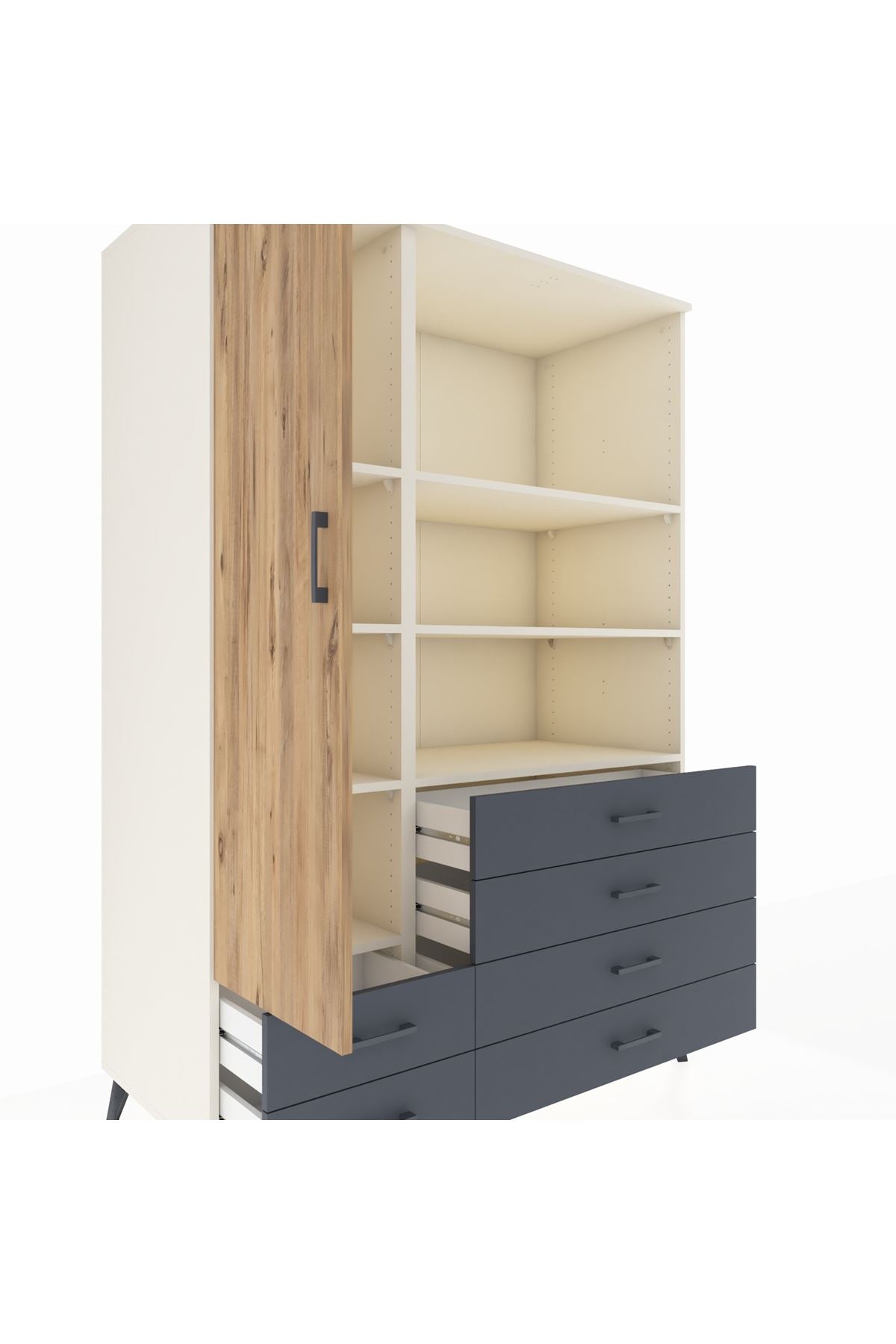 Kronos Dolap 7 Raflı 6 Çekmeceli Tek Kapaklı 132x59x195 Aytaşı-Çam/Antrasit