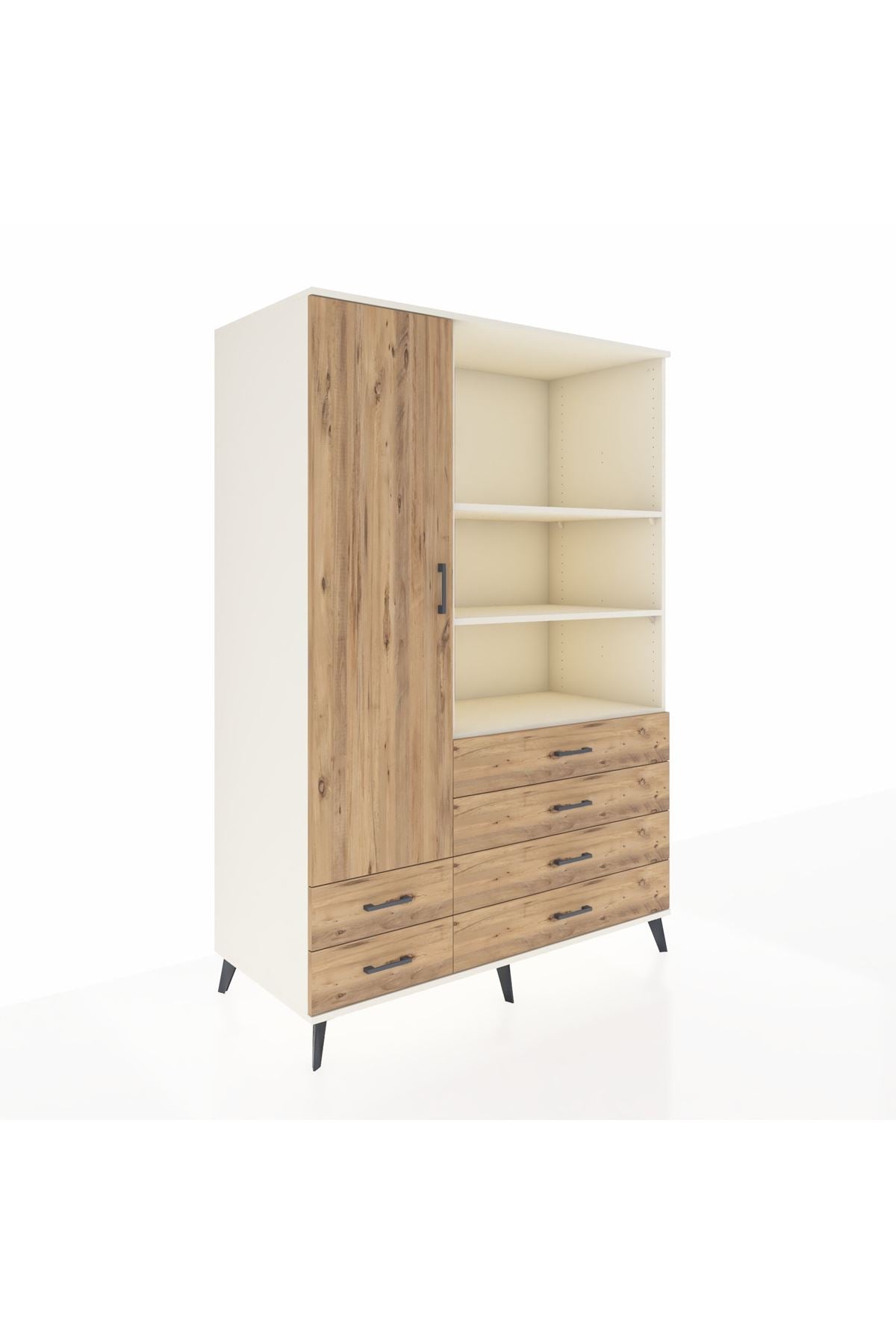 Kronos Dolap 7 Raflı 6 Çekmeceli Tek Kapaklı 132x59x195 Aytaşı-Çam/Çam