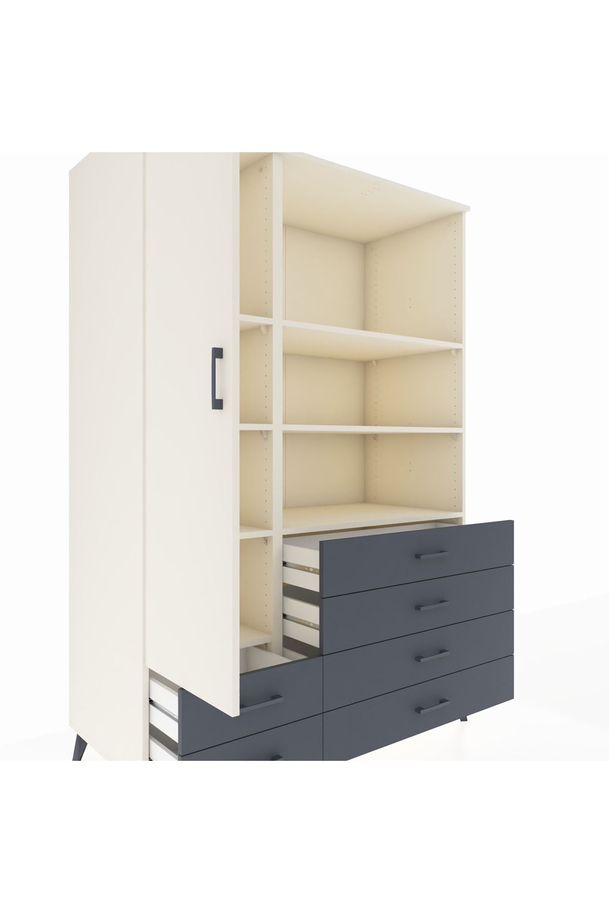 Kronos Dolap 7 Raflı 6 Çekmeceli Tek Kapaklı 132x59x195 Aytaşı-Aytaşı/Antrasit