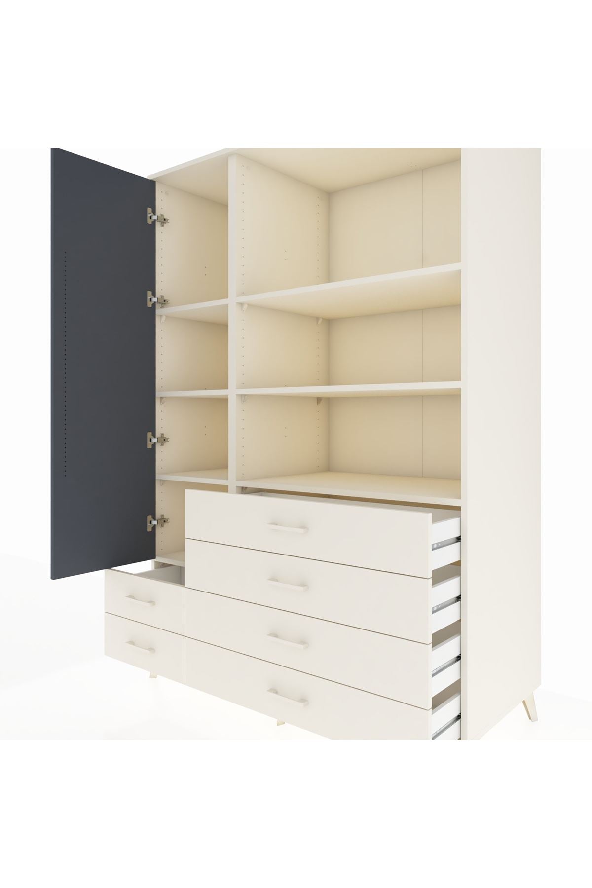 Kronos Dolap 7 Raflı 6 Çekmeceli Tek Kapaklı 132x59x195 Aytaşı-Antrasit/Aytaşı