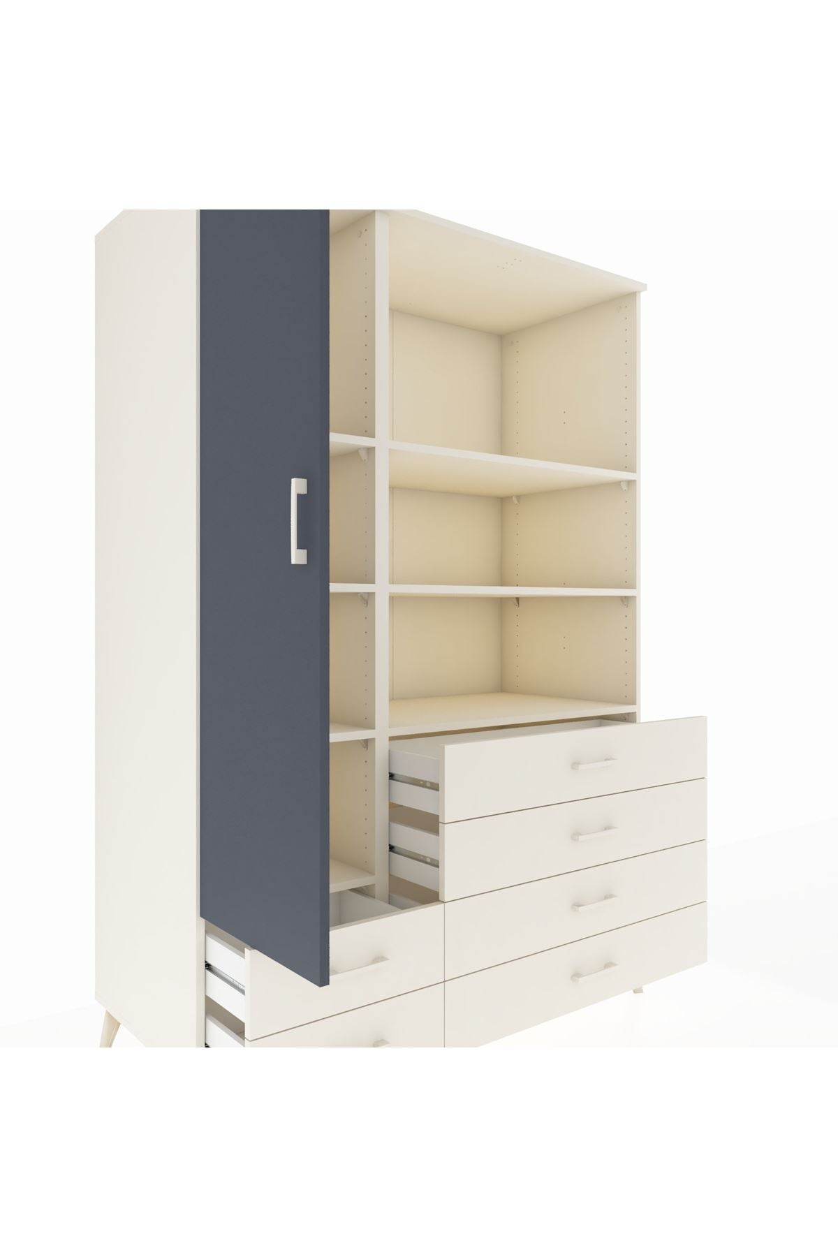 Kronos Dolap 7 Raflı 6 Çekmeceli Tek Kapaklı 132x59x195 Aytaşı-Antrasit/Aytaşı