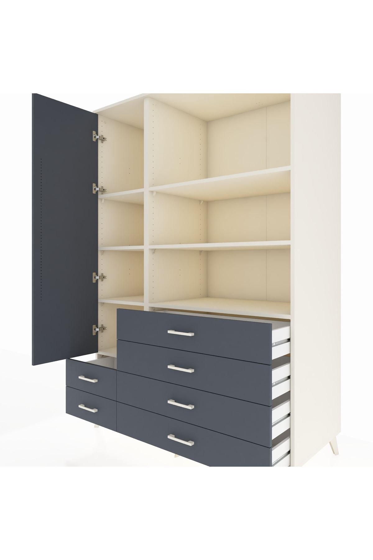 Kronos Dolap 7 Raflı 6 Çekmeceli Tek Kapaklı 132x59x195 Aytaşı-Antrasit/Antrasit