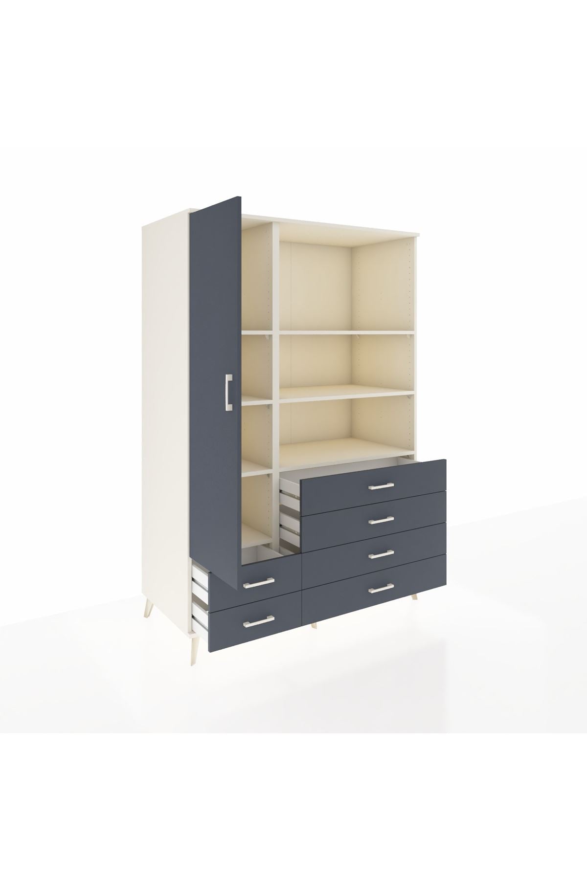 Kronos Dolap 7 Raflı 6 Çekmeceli Tek Kapaklı 132x59x195 Aytaşı-Antrasit/Antrasit