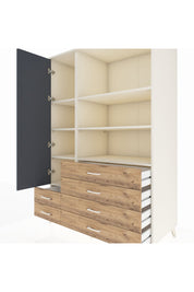 Kronos Dolap 7 Raflı 6 Çekmeceli Tek Kapaklı 132x59x195 Aytaşı-Antrasit/Çam