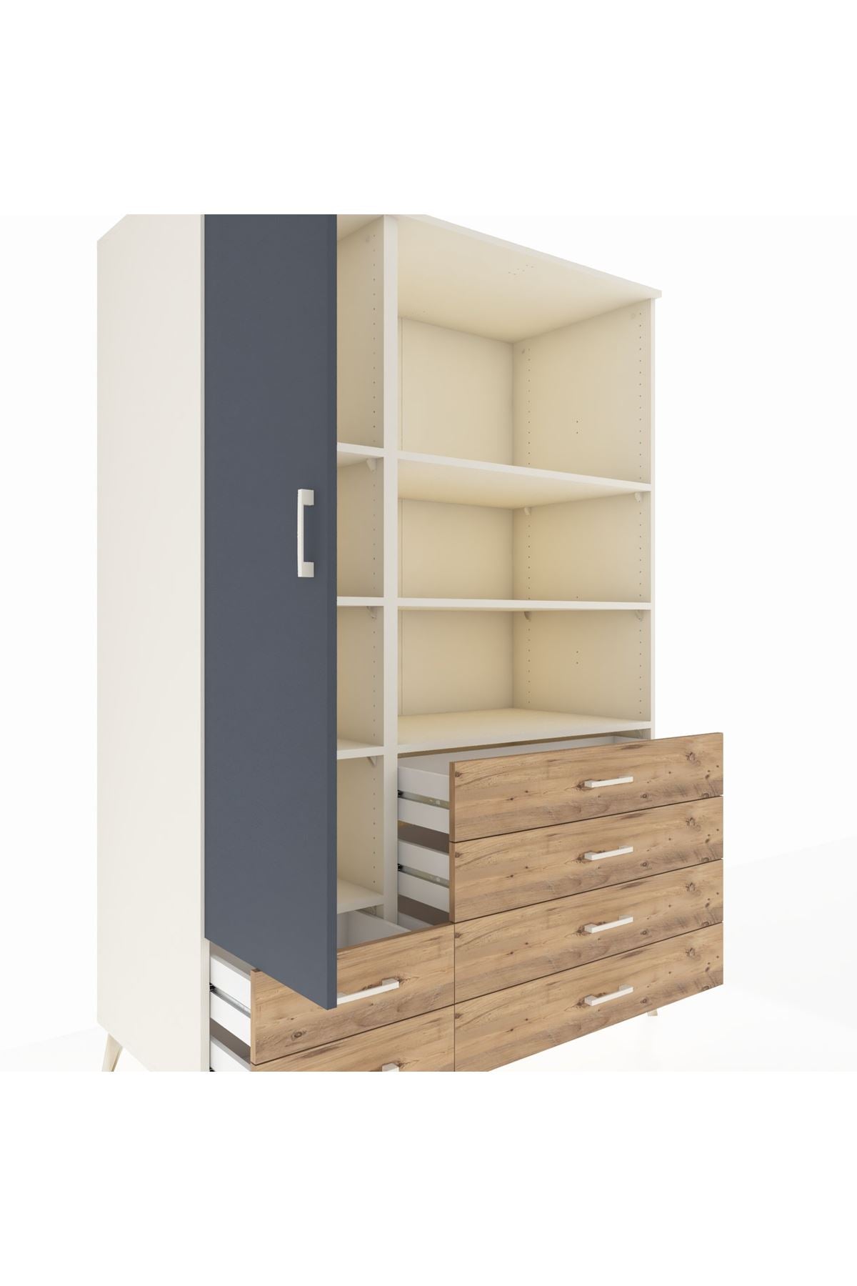 Kronos Dolap 7 Raflı 6 Çekmeceli Tek Kapaklı 132x59x195 Aytaşı-Antrasit/Çam