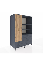 Kronos Dolap 7 Raflı 6 Çekmeceli Tek Kapaklı 132x59x195 Antrasit-Çam/Antrasit