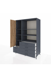 Kronos Dolap 7 Raflı 6 Çekmeceli Tek Kapaklı 132x59x195 Antrasit-Çam/Antrasit