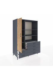 Kronos Dolap 7 Raflı 6 Çekmeceli Tek Kapaklı 132x59x195 Antrasit-Çam/Antrasit