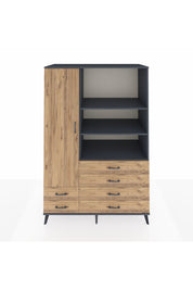 Kronos Dolap 7 Raflı 6 Çekmeceli Tek Kapaklı 132x59x195 Antrasit-Çam/Çam