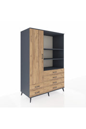 Kronos Dolap 7 Raflı 6 Çekmeceli Tek Kapaklı 132x59x195 Antrasit-Çam/Çam