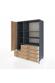 Kronos Dolap 7 Raflı 6 Çekmeceli Tek Kapaklı 132x59x195 Antrasit-Çam/Çam