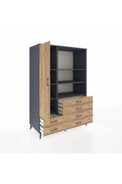 Kronos Dolap 7 Raflı 6 Çekmeceli Tek Kapaklı 132x59x195 Antrasit-Çam/Çam