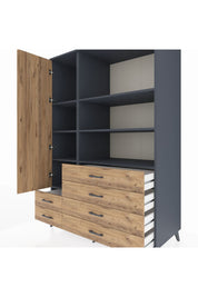 Kronos Dolap 7 Raflı 6 Çekmeceli Tek Kapaklı 132x59x195 Antrasit-Çam/Çam