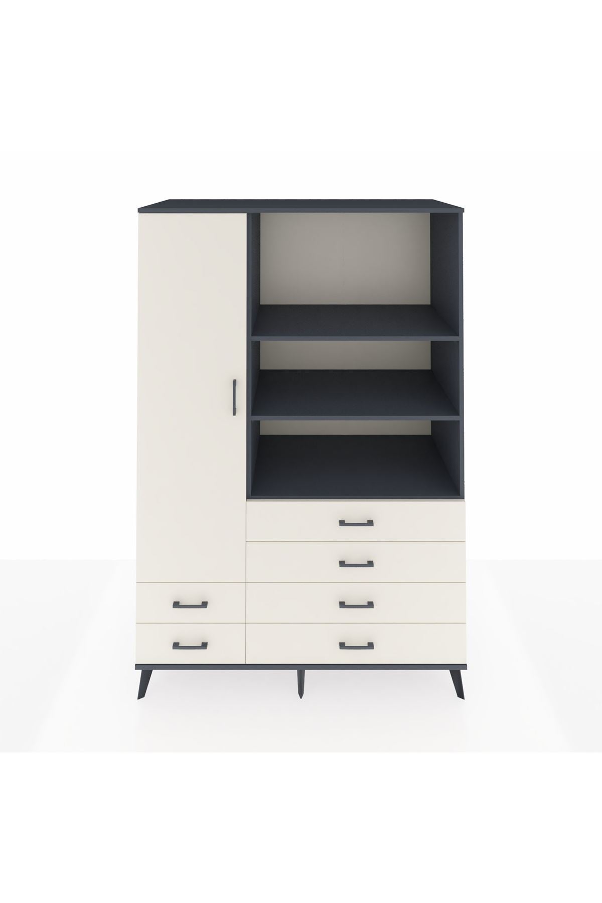 Kronos Dolap 7 Raflı 6 Çekmeceli Tek Kapaklı 132x59x195 Antrasit-Aytaşı/Aytaşı