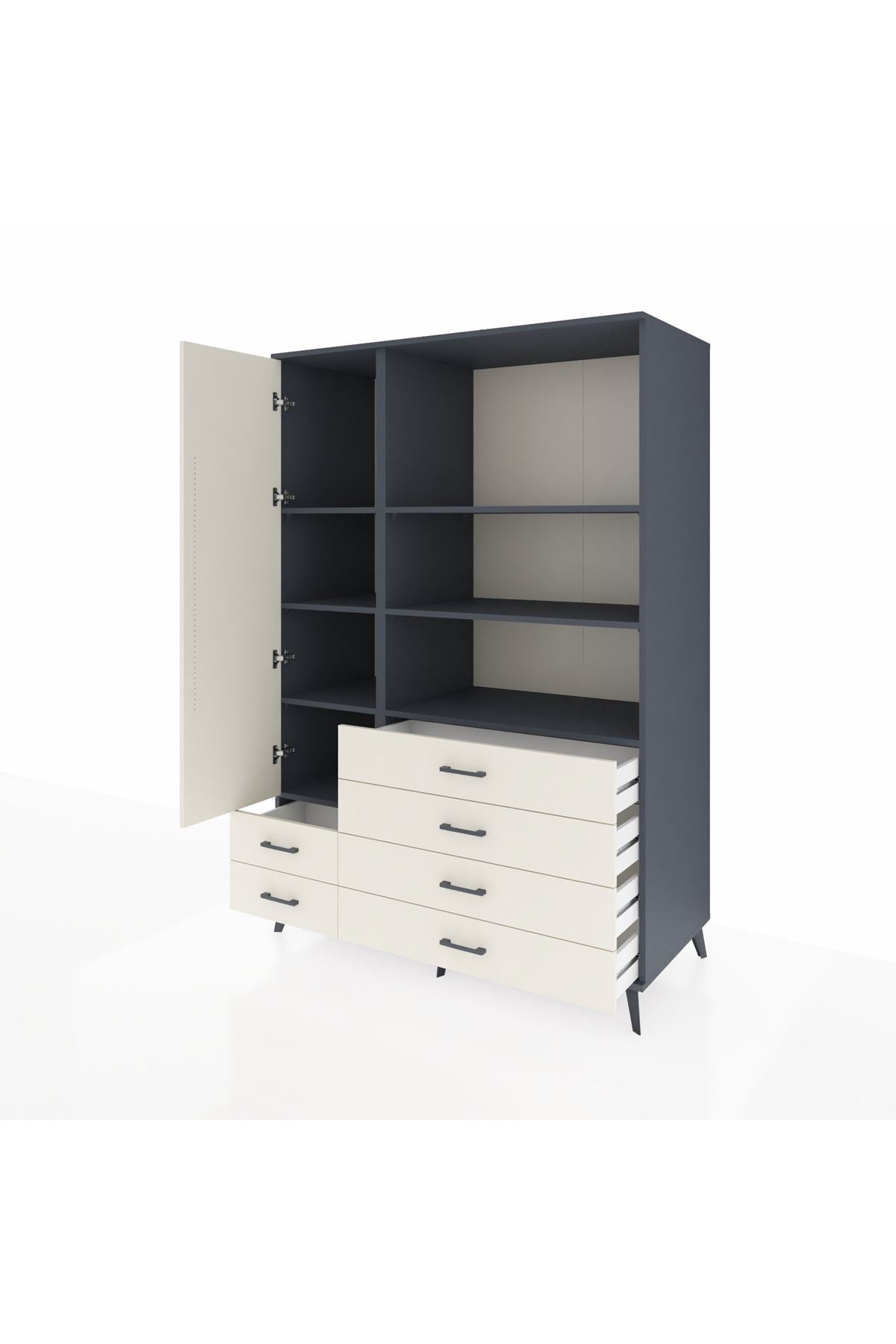 Kronos Dolap 7 Raflı 6 Çekmeceli Tek Kapaklı 132x59x195 Antrasit-Aytaşı/Aytaşı