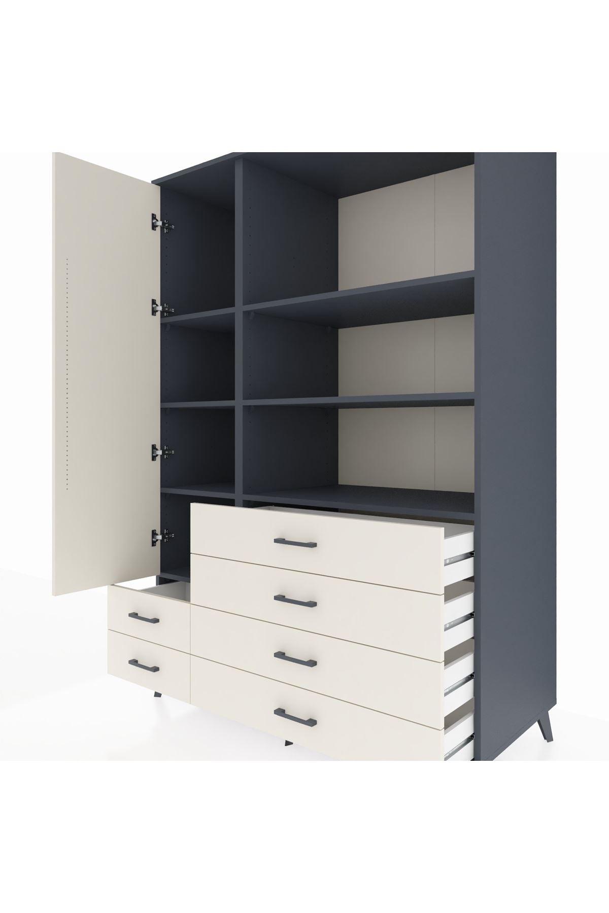 Kronos Dolap 7 Raflı 6 Çekmeceli Tek Kapaklı 132x59x195 Antrasit-Aytaşı/Aytaşı