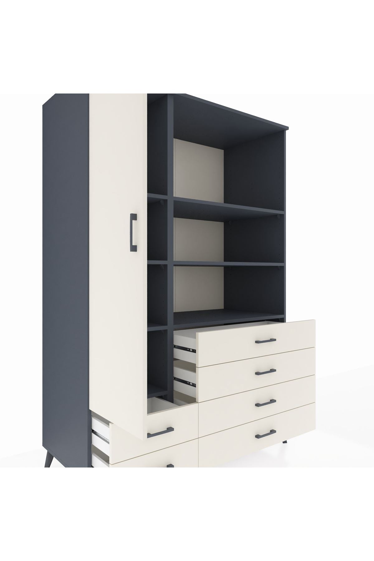 Kronos Dolap 7 Raflı 6 Çekmeceli Tek Kapaklı 132x59x195 Antrasit-Aytaşı/Aytaşı