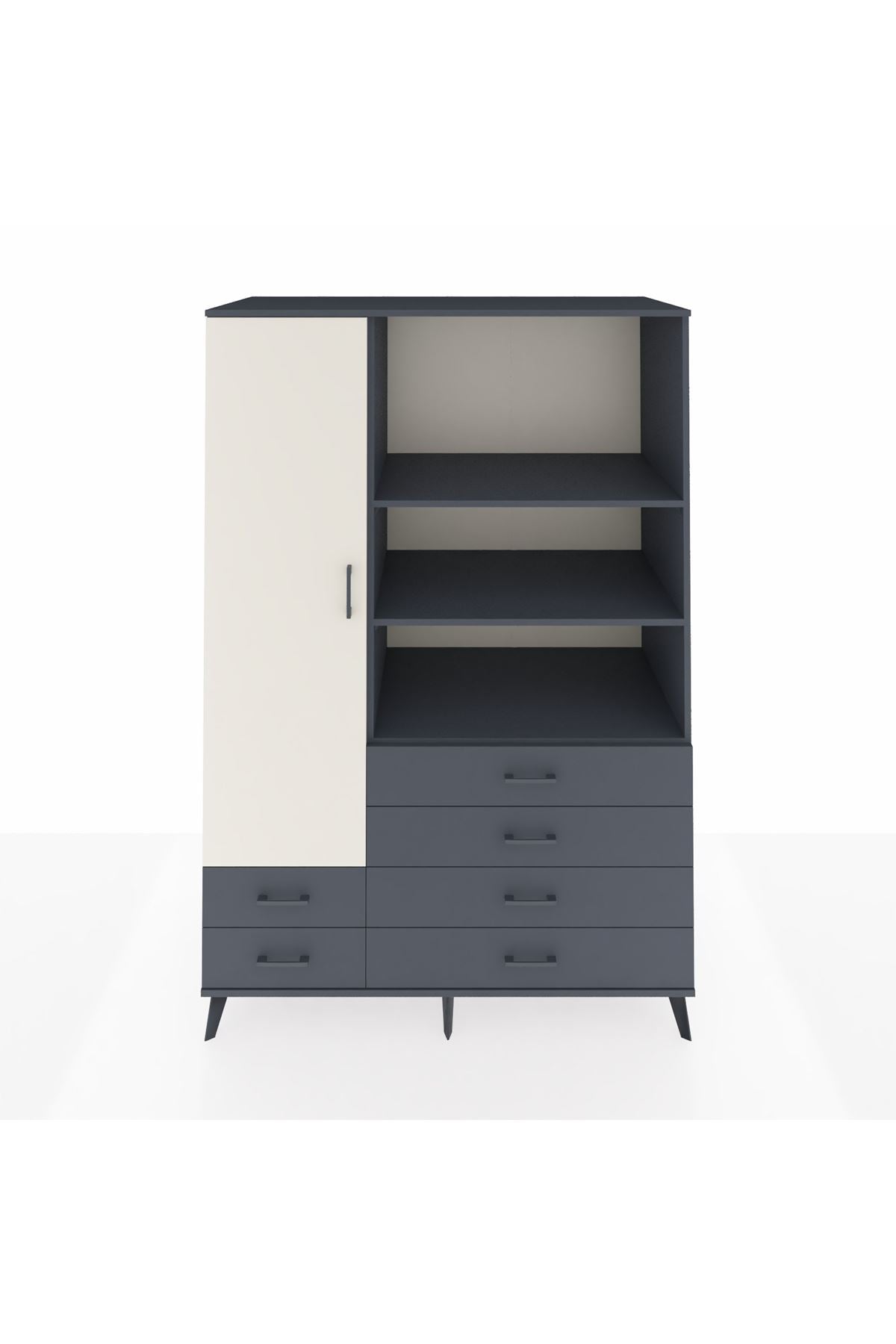 Kronos Dolap 7 Raflı 6 Çekmeceli Tek Kapaklı 132x59x195 Antrasit-Aytaşı/Antrasit