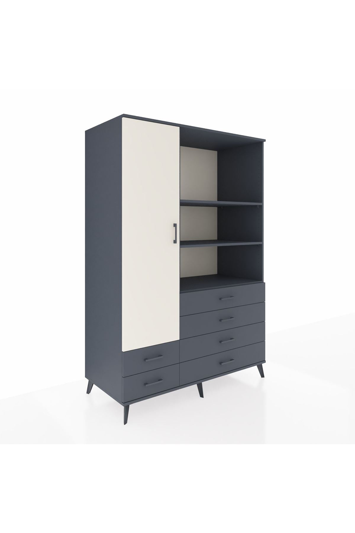 Kronos Dolap 7 Raflı 6 Çekmeceli Tek Kapaklı 132x59x195 Antrasit-Aytaşı/Antrasit