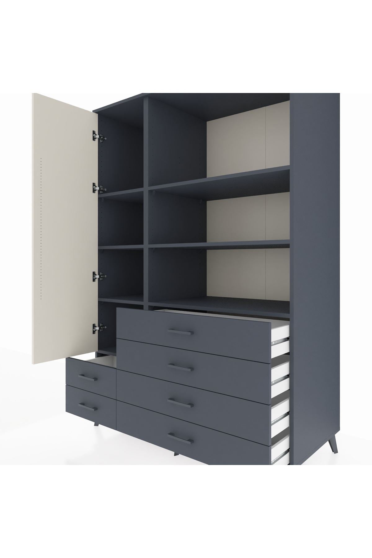 Kronos Dolap 7 Raflı 6 Çekmeceli Tek Kapaklı 132x59x195 Antrasit-Aytaşı/Antrasit