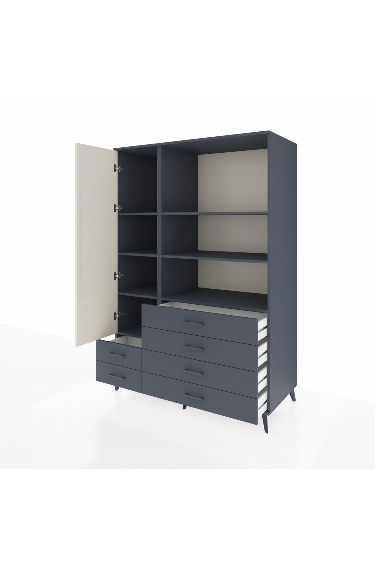 Kronos Dolap 7 Raflı 6 Çekmeceli Tek Kapaklı 132x59x195 Antrasit-Aytaşı/Antrasit