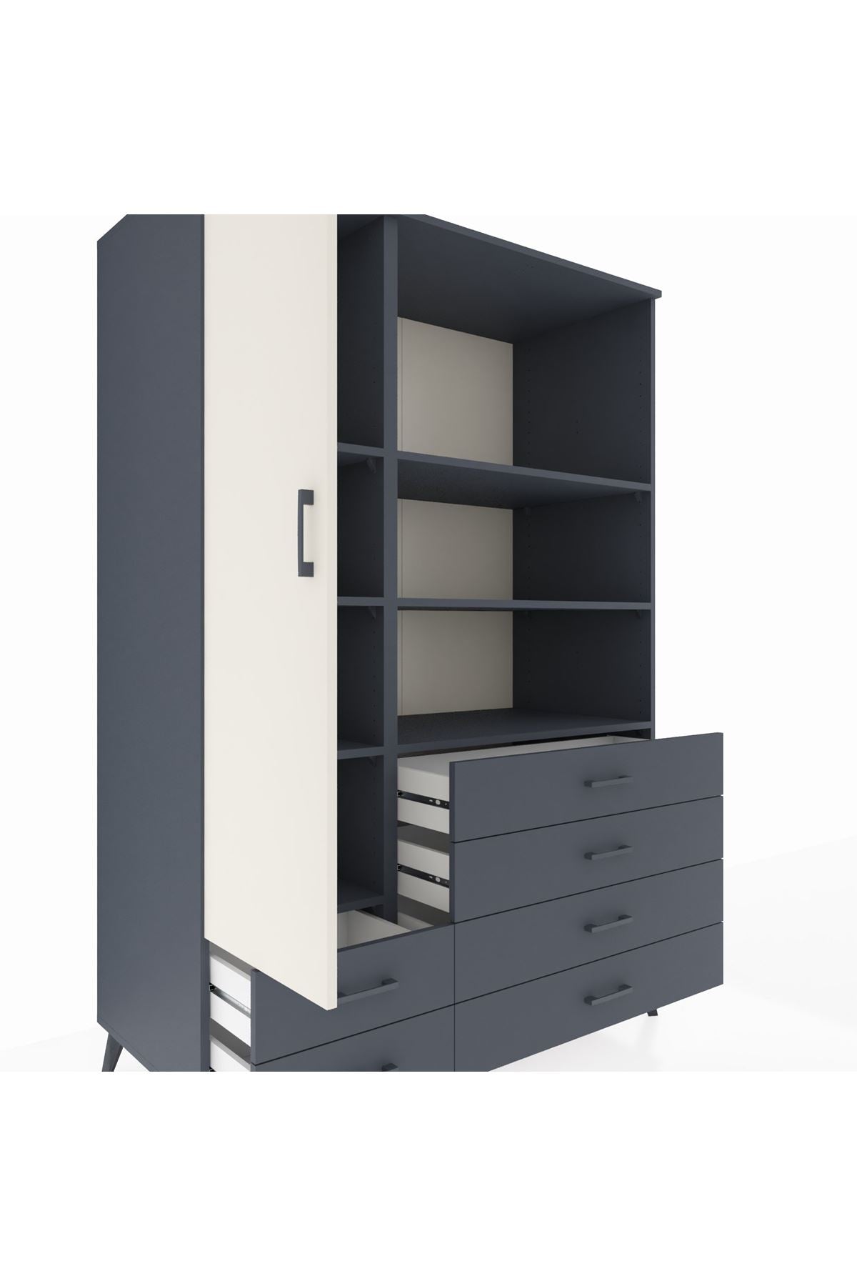 Kronos Dolap 7 Raflı 6 Çekmeceli Tek Kapaklı 132x59x195 Antrasit-Aytaşı/Antrasit