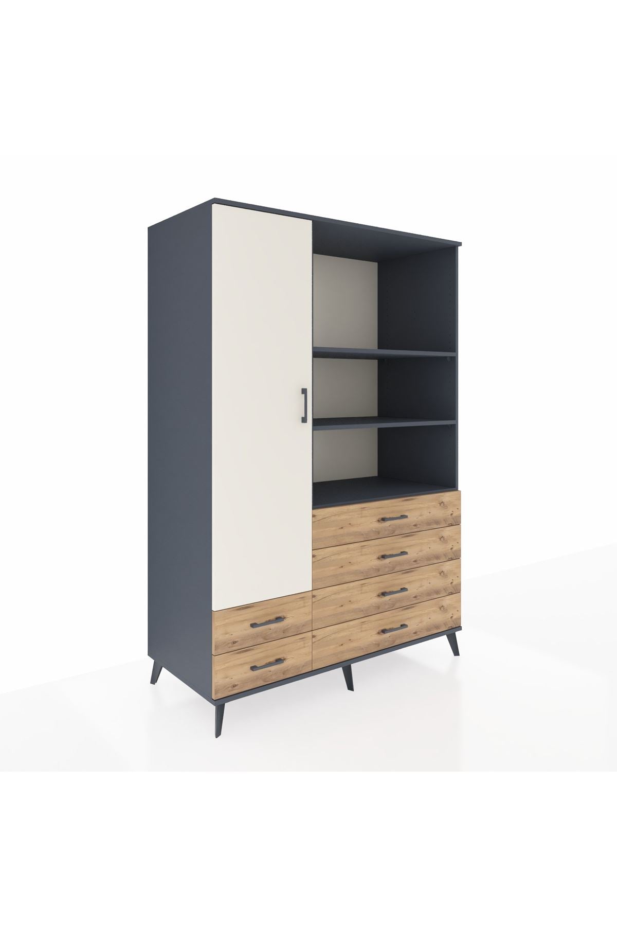 Kronos Dolap 7 Raflı 6 Çekmeceli Tek Kapaklı 132x59x195 Antrasit-Aytaşı/Çam