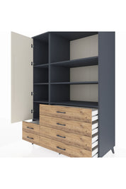 Kronos Dolap 7 Raflı 6 Çekmeceli Tek Kapaklı 132x59x195 Antrasit-Aytaşı/Çam