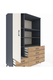 Kronos Dolap 7 Raflı 6 Çekmeceli Tek Kapaklı 132x59x195 Antrasit-Aytaşı/Çam