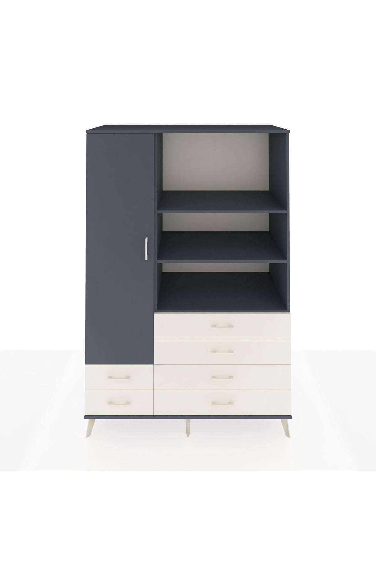 Kronos Dolap 7 Raflı 6 Çekmeceli Tek Kapaklı 132x59x195 Antrasit-Antrasit/Aytaşı