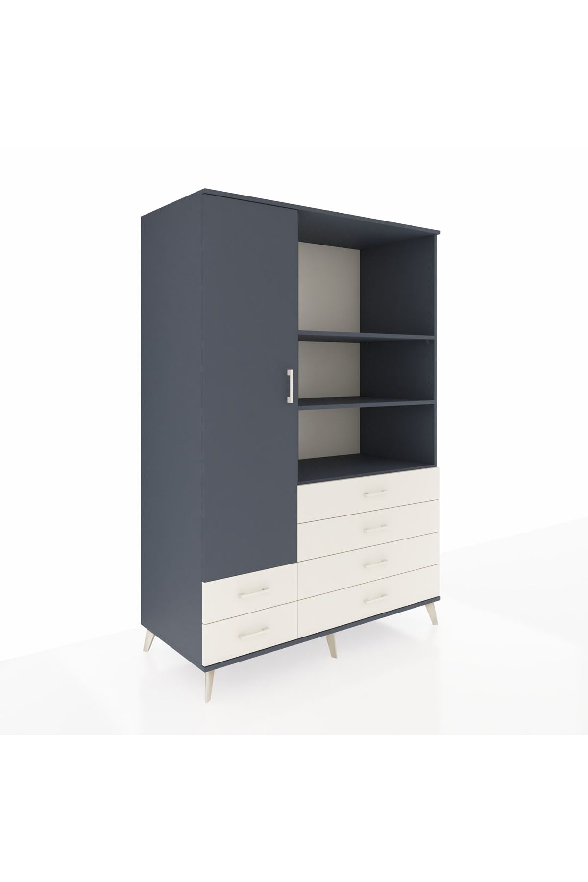 Kronos Dolap 7 Raflı 6 Çekmeceli Tek Kapaklı 132x59x195 Antrasit-Antrasit/Aytaşı