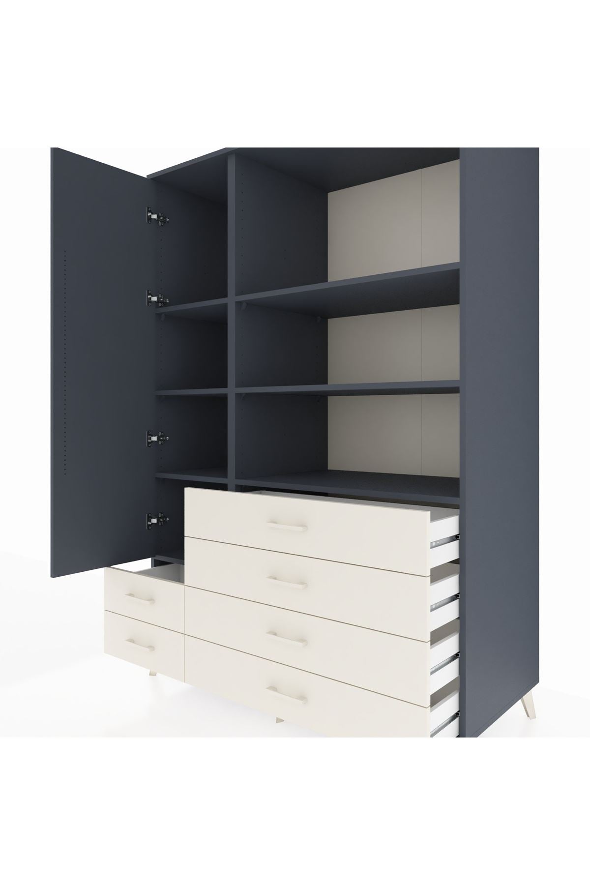 Kronos Dolap 7 Raflı 6 Çekmeceli Tek Kapaklı 132x59x195 Antrasit-Antrasit/Aytaşı