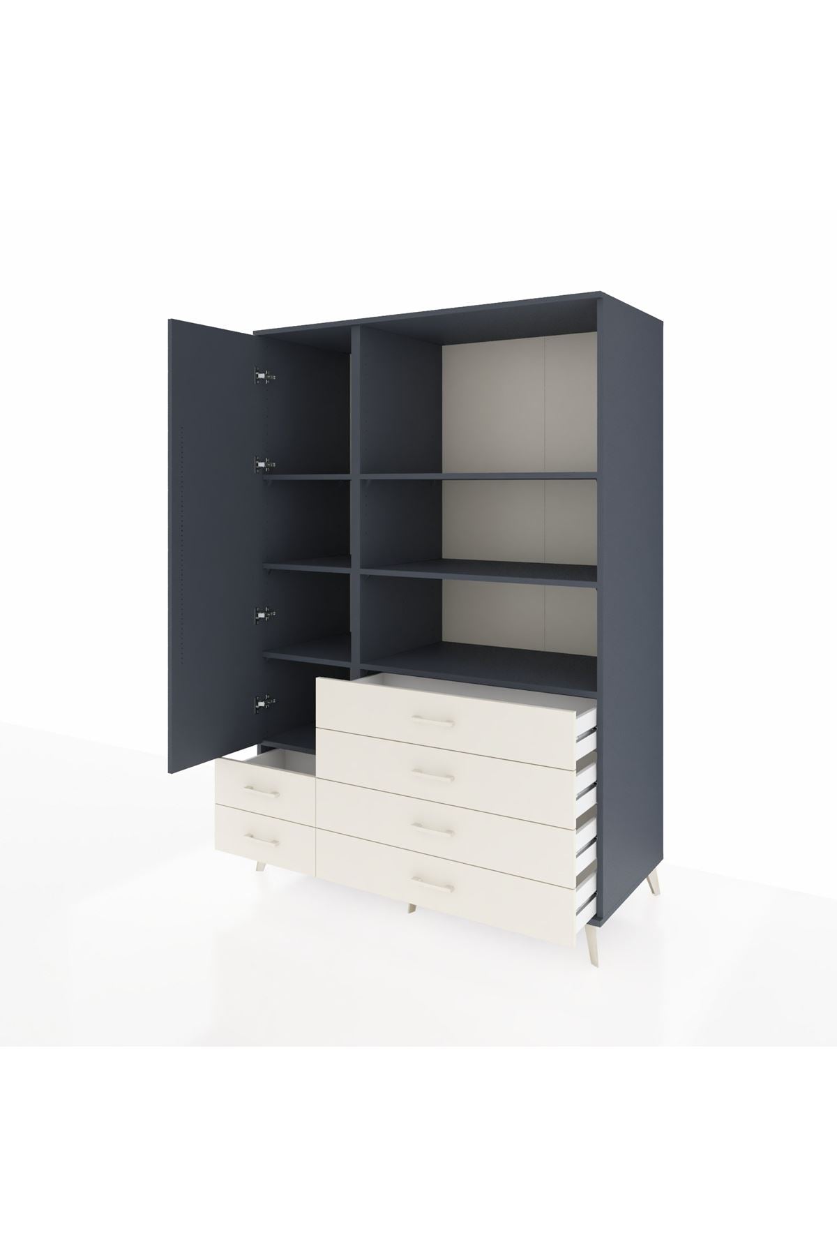 Kronos Dolap 7 Raflı 6 Çekmeceli Tek Kapaklı 132x59x195 Antrasit-Antrasit/Aytaşı