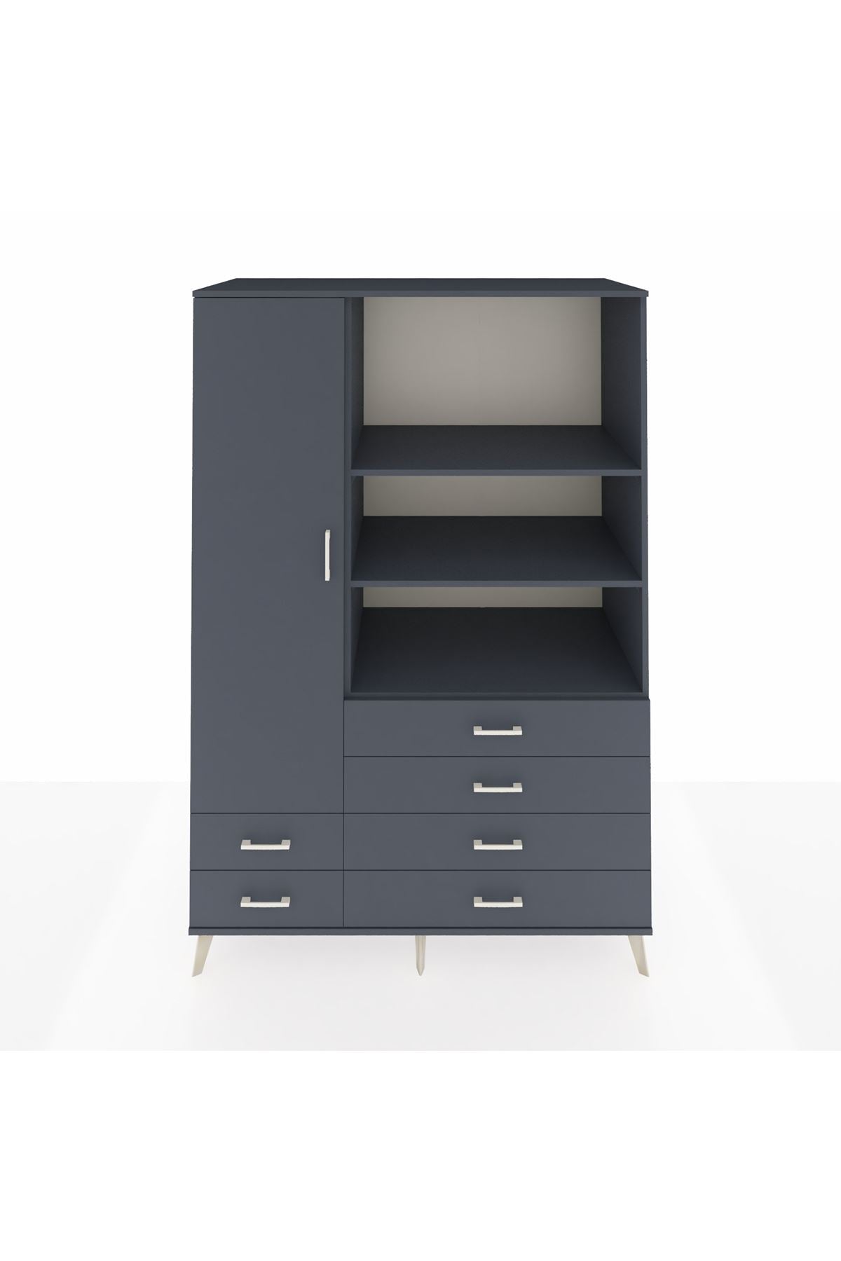 Kronos Dolap 7 Raflı 6 Çekmeceli Tek Kapaklı 132x59x195 Antrasit-Antrasit/Antrasit