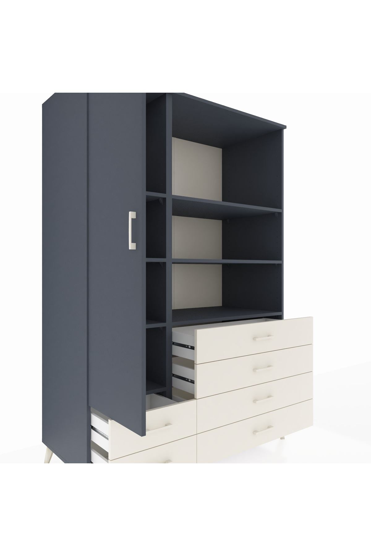 Kronos Dolap 7 Raflı 6 Çekmeceli Tek Kapaklı 132x59x195 Antrasit-Antrasit/Aytaşı