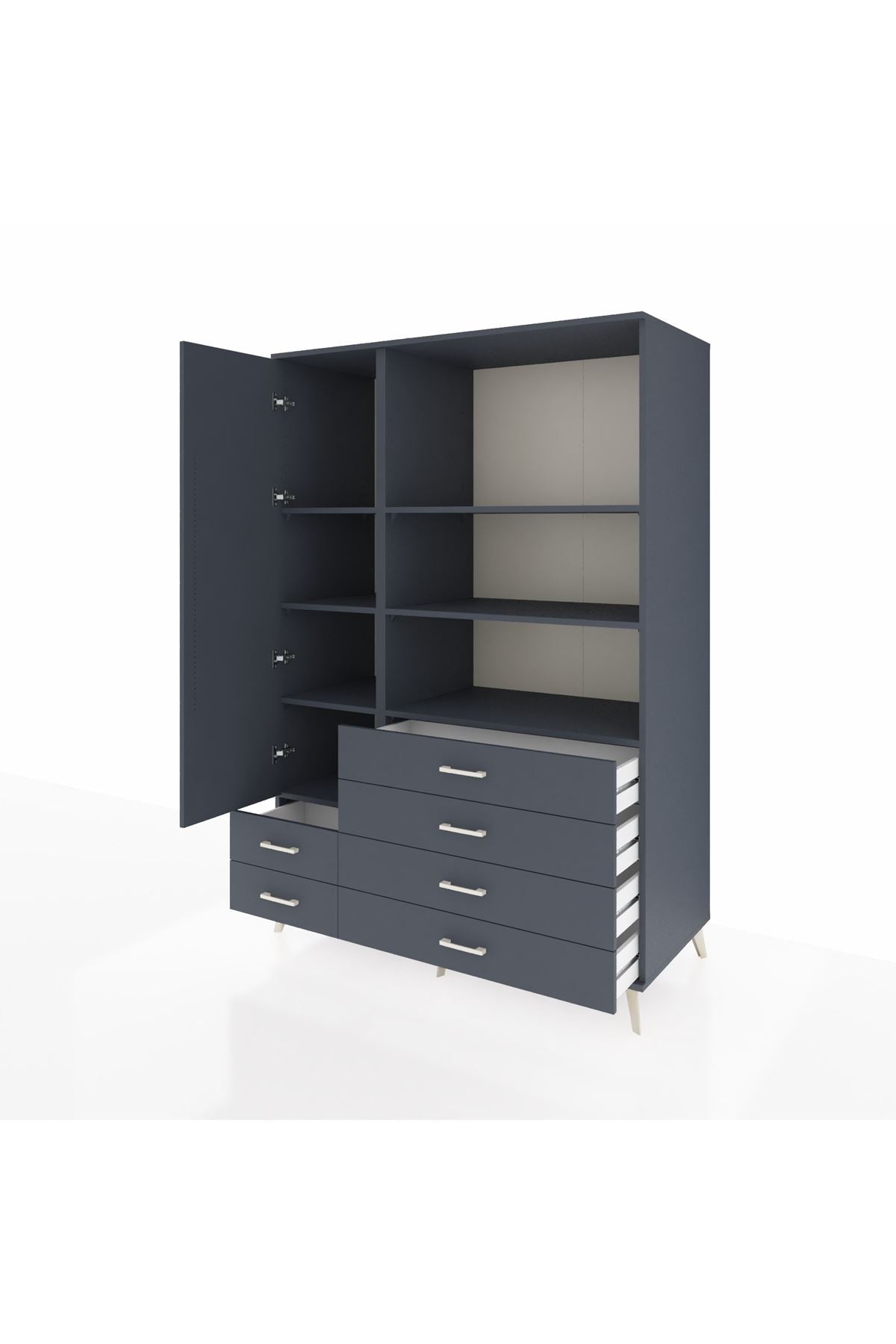 Kronos Dolap 7 Raflı 6 Çekmeceli Tek Kapaklı 132x59x195 Antrasit-Antrasit/Antrasit