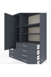 Kronos Dolap 7 Raflı 6 Çekmeceli Tek Kapaklı 132x59x195 Antrasit-Antrasit/Antrasit