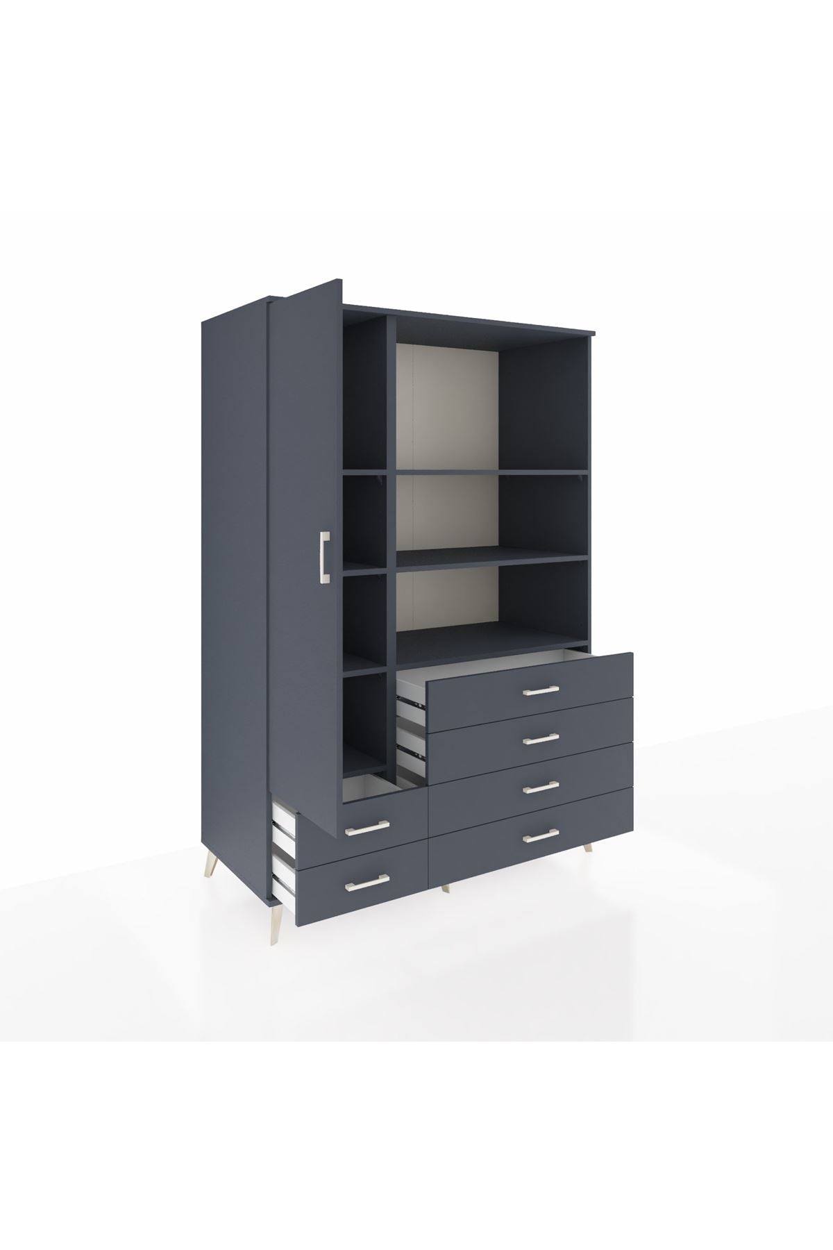 Kronos Dolap 7 Raflı 6 Çekmeceli Tek Kapaklı 132x59x195 Antrasit-Antrasit/Antrasit