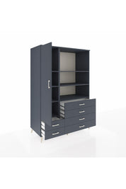 Kronos Dolap 7 Raflı 6 Çekmeceli Tek Kapaklı 132x59x195 Antrasit-Antrasit/Antrasit