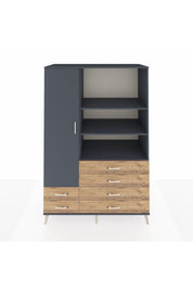 Kronos Dolap 7 Raflı 6 Çekmeceli Tek Kapaklı 132x59x195 Antrasit-Antrasit/Çam