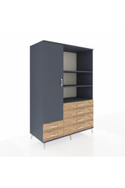 Kronos Dolap 7 Raflı 6 Çekmeceli Tek Kapaklı 132x59x195 Antrasit-Antrasit/Çam