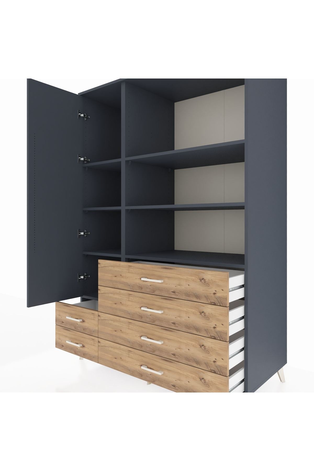 Kronos Dolap 7 Raflı 6 Çekmeceli Tek Kapaklı 132x59x195 Antrasit-Antrasit/Çam