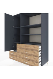 Kronos Dolap 7 Raflı 6 Çekmeceli Tek Kapaklı 132x59x195 Antrasit-Antrasit/Çam