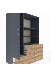 Kronos Dolap 7 Raflı 6 Çekmeceli Tek Kapaklı 132x59x195 Antrasit-Antrasit/Çam