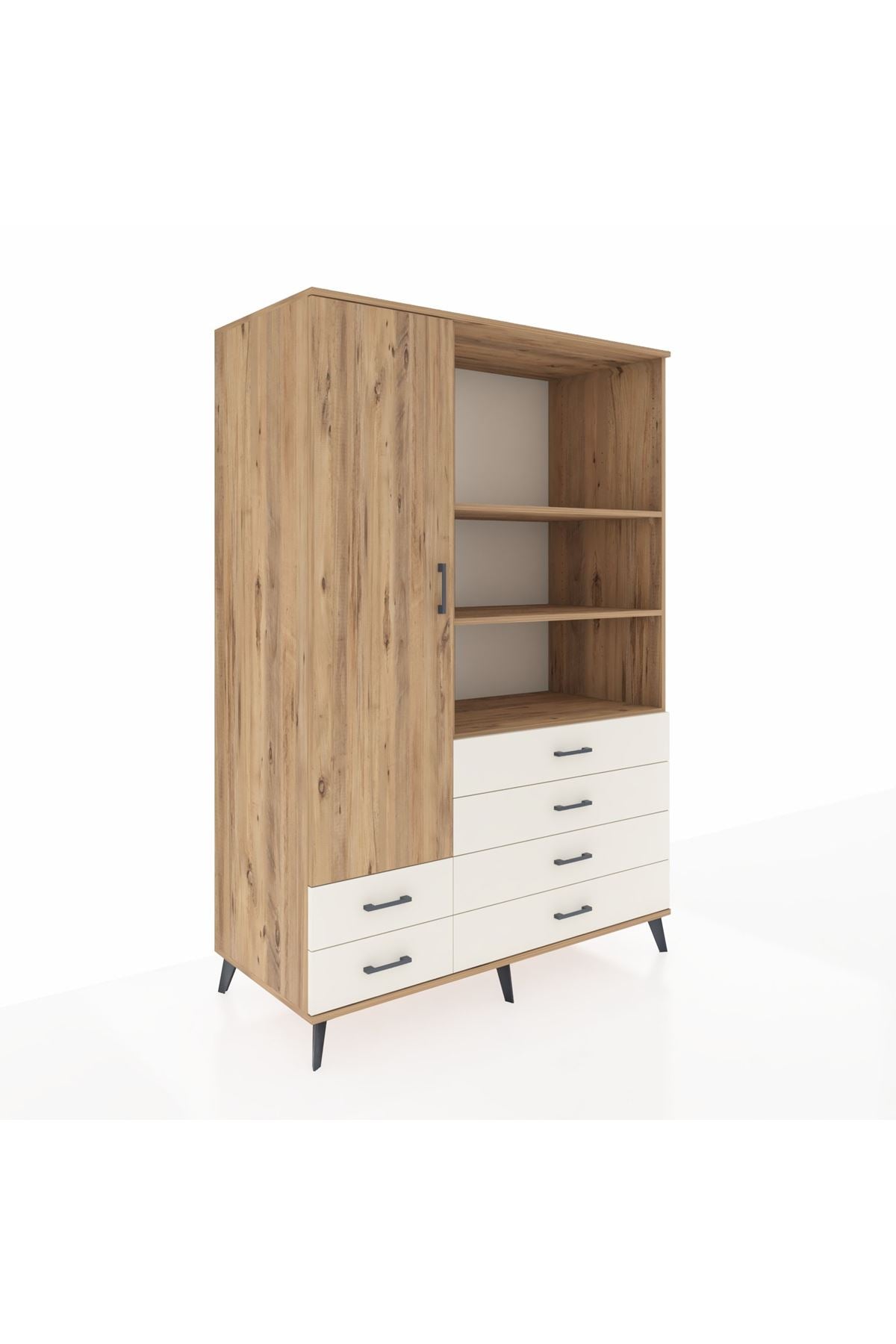 Kronos Dolap 7 Raflı 6 Çekmeceli Tek Kapaklı 132x59x195 Çam-Çam/Aytaşı