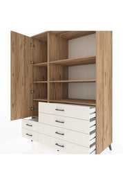 Kronos Dolap 7 Raflı 6 Çekmeceli Tek Kapaklı 132x59x195 Çam-Çam/Aytaşı