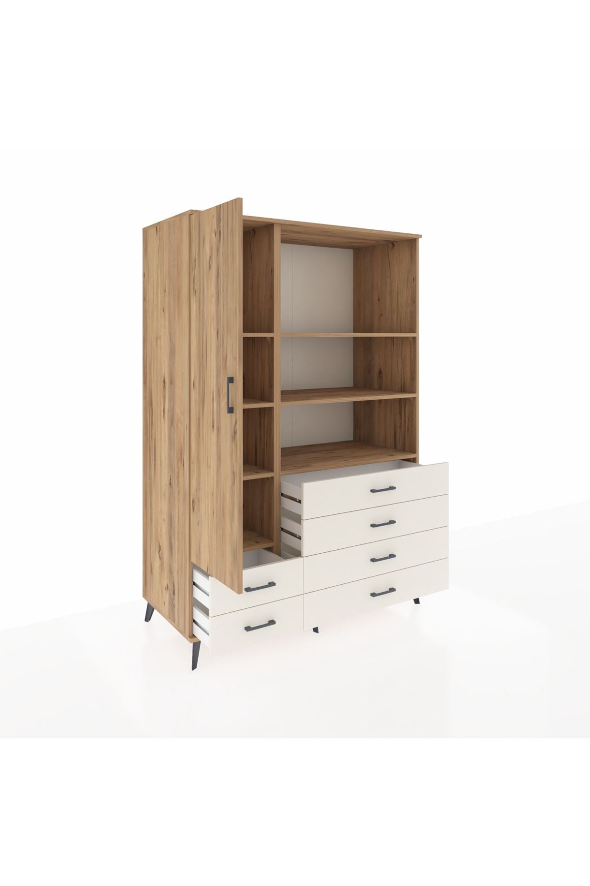 Kronos Dolap 7 Raflı 6 Çekmeceli Tek Kapaklı 132x59x195 Çam-Çam/Aytaşı