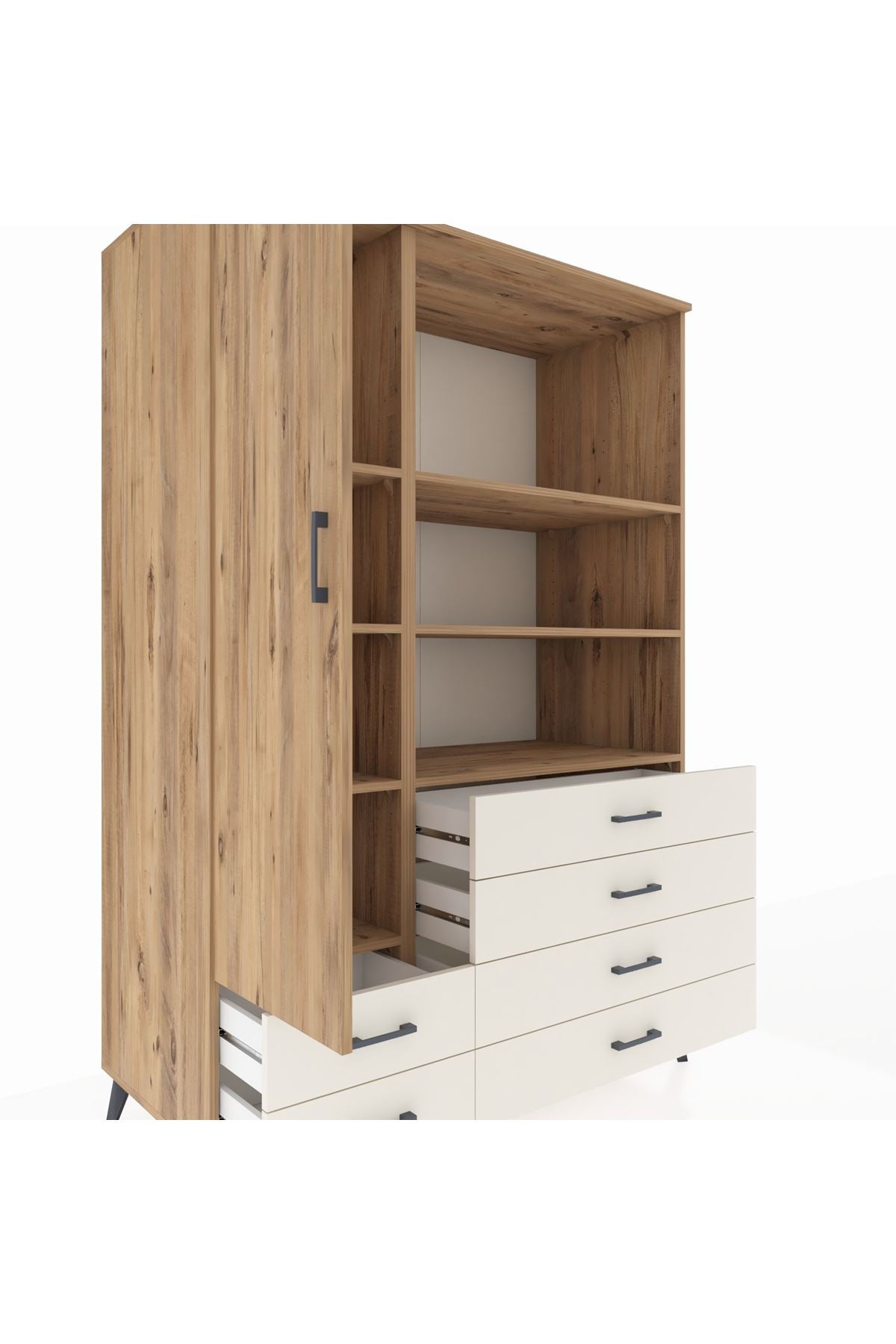 Kronos Dolap 7 Raflı 6 Çekmeceli Tek Kapaklı 132x59x195 Çam-Çam/Aytaşı