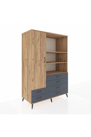 Kronos Dolap 7 Raflı 6 Çekmeceli Tek Kapaklı 132x59x195 Çam-Çam/Antrasit