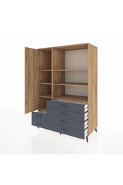 Kronos Dolap 7 Raflı 6 Çekmeceli Tek Kapaklı 132x59x195 Çam-Çam/Antrasit